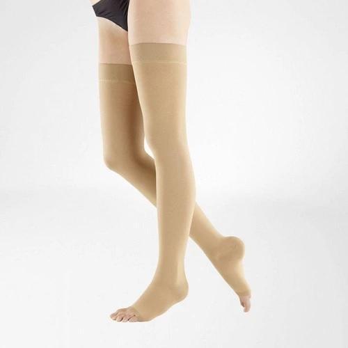 A caramel colour compression stockings. It is one of Bauerfeind Australia's best compression stockings, VenoTrain Open Toe Compression Stockings (Caramel).